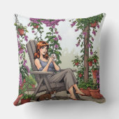 女かわいらし性コーヒー、犬と植物を飲む クッション (裏面)