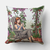 女かわいらし性コーヒー、犬と植物を飲む クッション (正面)