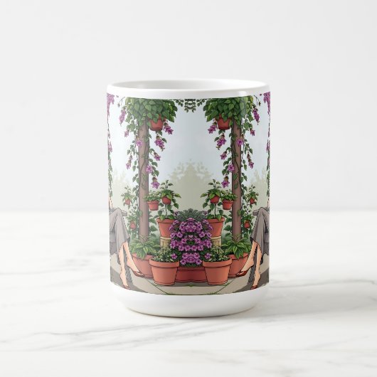 女かわいらし性コーヒー、犬と植物を飲む コーヒーマグカップ (中央)