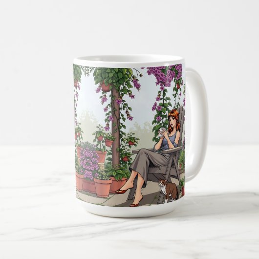 女かわいらし性コーヒー、犬と植物を飲む コーヒーマグカップ (正面右)