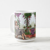 女かわいらし性コーヒー、犬と植物を飲む コーヒーマグカップ (正面左)