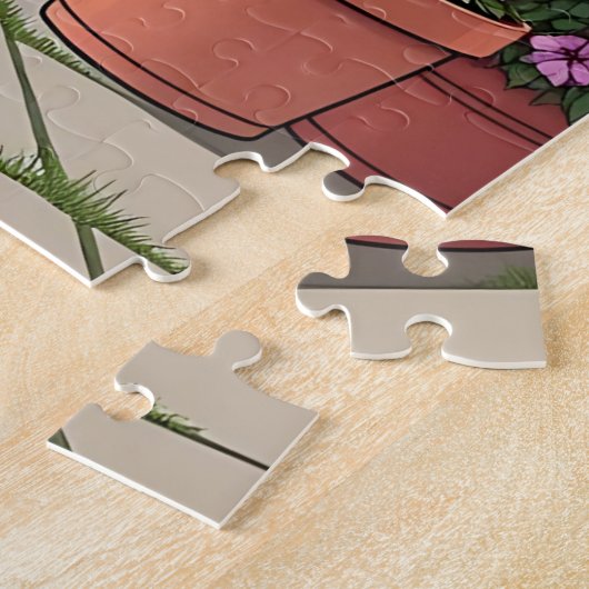 女かわいらし性コーヒー、犬と植物を飲む ジグソーパズル (側面)