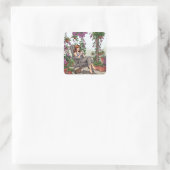 女かわいらし性コーヒー、犬と植物を飲む スクエアシール (バッグ)