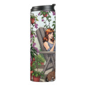 女かわいらし性コーヒー、犬と植物を飲む タンブラー (回転左)