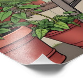 女かわいらし性コーヒー、犬と植物を飲む フォトプリント            (角)