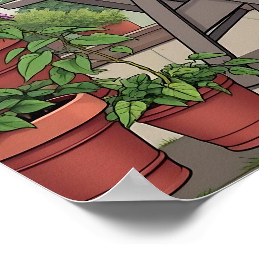 女かわいらし性コーヒー、犬と植物を飲む ポスター (角)