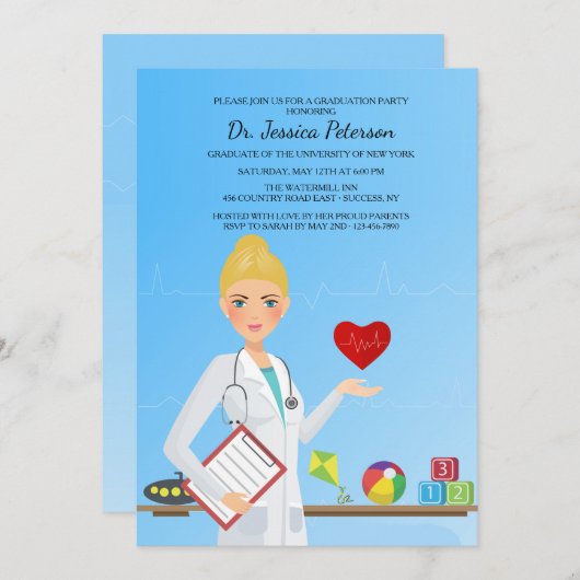 女かわいらし性小児科招待状 招待状 (正面/裏面)