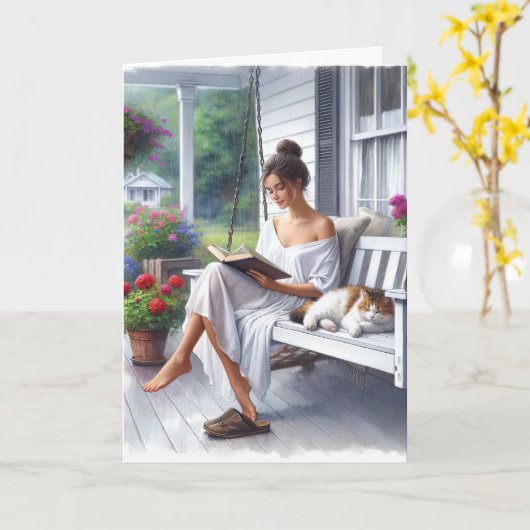 女かわいらし読の本 カード (黄色い花)