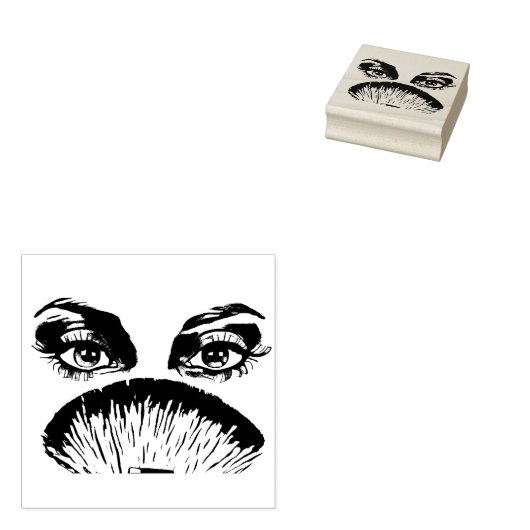 女かわいらし顔の目の唇メイクアップブラシアート ラバースタンプ (押印)