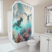 女がシュノーケリング中に天使を見る シャワーカーテン (インサイチュ)