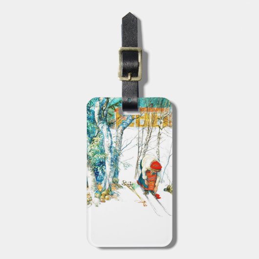 女がスキーを履く ラゲッジタグ (正面縦)