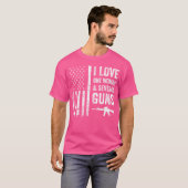女が一人と銃のジョークがおもしろい大好き Tシャツ (正面フル)