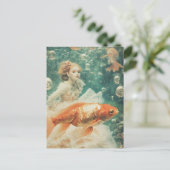 女が金魚の水着を着るファンタジー ポストカード (スタンド正面)