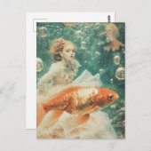 女が金魚の水着を着るファンタジー ポストカード (正面/裏面)