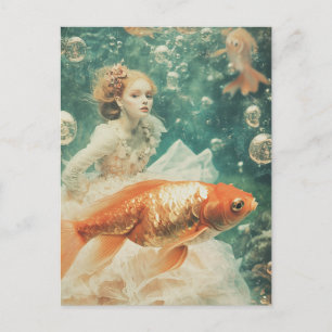 女が金魚の水着を着るファンタジー ポストカード
