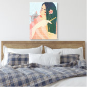 女が長い髪を櫛で拭く キャンバスプリント (インサイチュ (寝室))