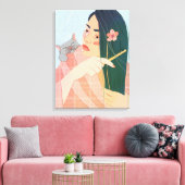 女が長い髪を櫛で拭く キャンバスプリント (インサイチュ (リビング))