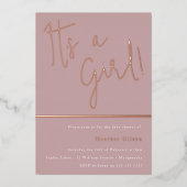 女だ！ダスティバラマウベビーシャワーバラ金ゴールド 箔招待状 (正面)