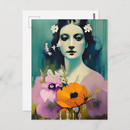 女とケシの花 ポストカード (正面/裏面)