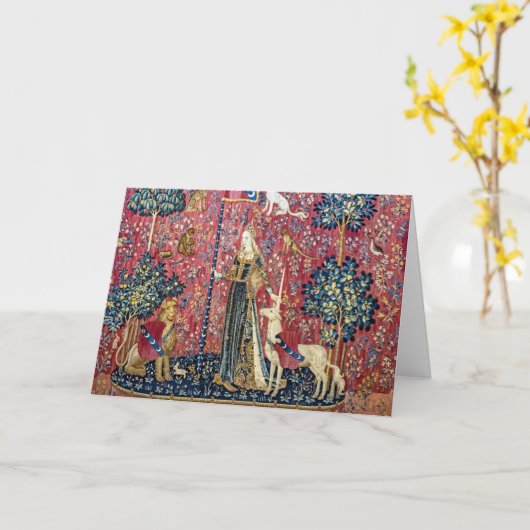 『女とユニコーン、触れる』 カード (黄色い花)