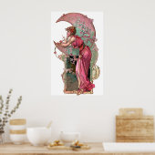 女と月、アールヌーボー、ロマンチックなヴィンテージ ポスター (キッチン)