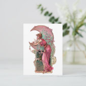 女と月,アールヌーボー,ロマンチックヴィンテージ ポストカード (スタンド正面)