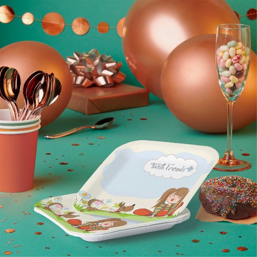 女と犬の友最高の達 ペーパープレート