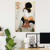 女と犬,歌麿女と犬，歌麿，浮世絵 ポスター (ホームオフィス)