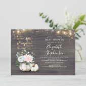 女と男の子の双子秋カボチャンスベビーシャワー 招待状 (スタンド正面)