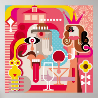 女と男イラストレーション。モダン素晴らし芸術 ポスター