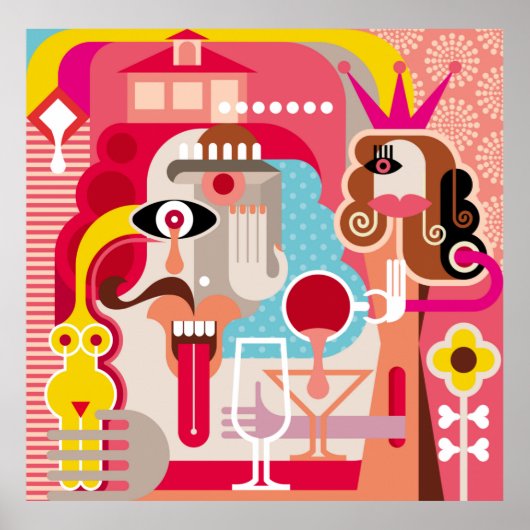 女と男イラストレーション。モダン素晴らし芸術 ポスター (正面)