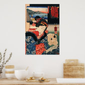 女と眠る猫,国芳女性と寝猫国芳 ポスター (キッチン)