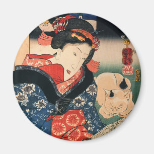女と眠る猫,国芳女性と寝猫国芳 マグネット