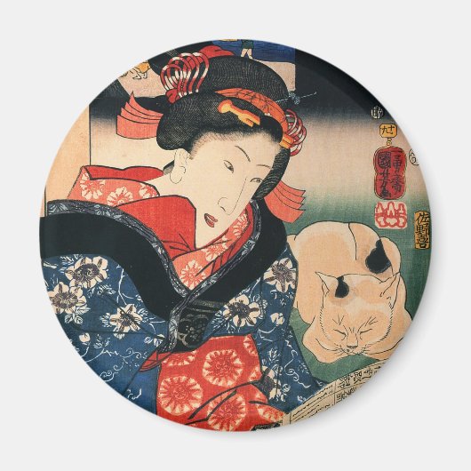 女と眠る猫,国芳女性と寝猫国芳 マグネット (正面)