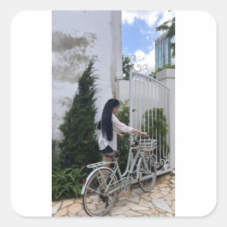 女と自転車 スクエアシール