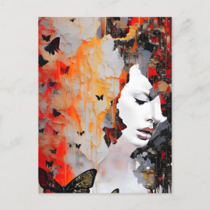 女と蝶の乱れ絵画た ポストカード