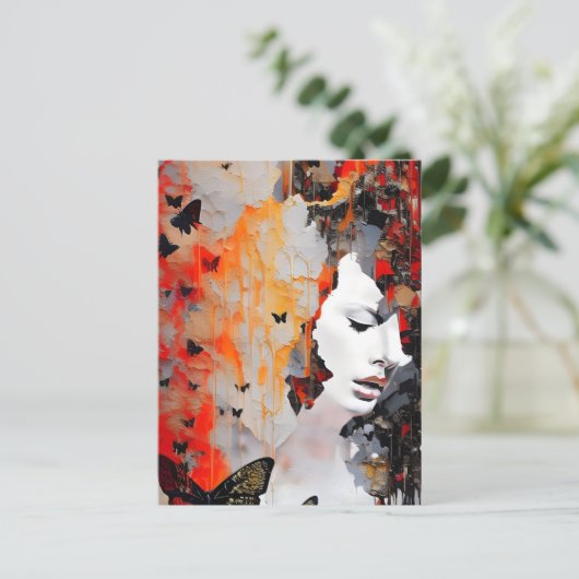 女と蝶グランジ絵画の ポストカード (スタンド正面)
