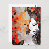 女と蝶グランジ絵画の ポストカード (正面/裏面)