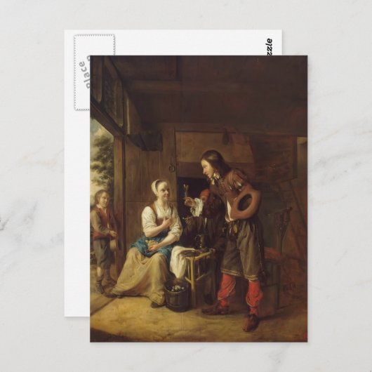 『女にワインを差し出す男』(ピーテル・フーホによる) ポストカード (正面/裏面)