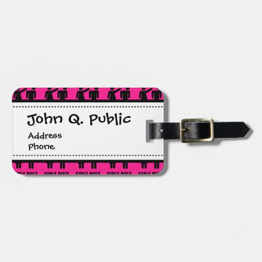 女のおもしろい子がホットピンクのフェミニストの才能を支配 ラゲッジタグ (正面横)