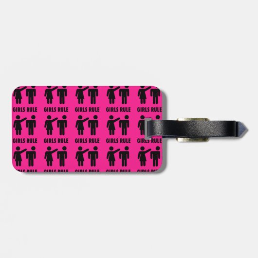 女のおもしろい子がホットピンクのフェミニストの才能を支配 ラゲッジタグ (裏面横)