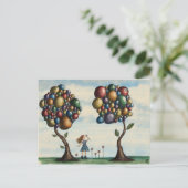 女のお洒落子の木の風景ファンタジーアートワーク ポストカード (スタンド正面)