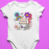 女のお洒落子の本の犬のレインボーのキノコフローラ ベビーボディスーツ