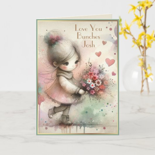 女のお洒落子の花のハートカスタム短い名前 カード (黄色い花)