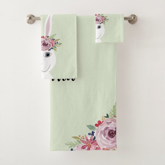 女のお洒落子フローラ水色うさぎと名前 バスタオルセット (インサイチュ)