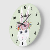 女のお洒落子フローラ水色うさぎと名前 ラージ壁時計 (傾斜)