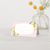 女のかわいらし子のためのピンクと白のレモンの赤ちゃんシャワー プレイスカード (正面)