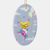 女のかわいらし子の気球の妖精の贈り物のファンシー飛行 セラミックオーナメント (右)