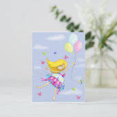 女のかわいらし子の気球の妖精の贈り物のファンシー飛行 ポストカード (スタンド正面)