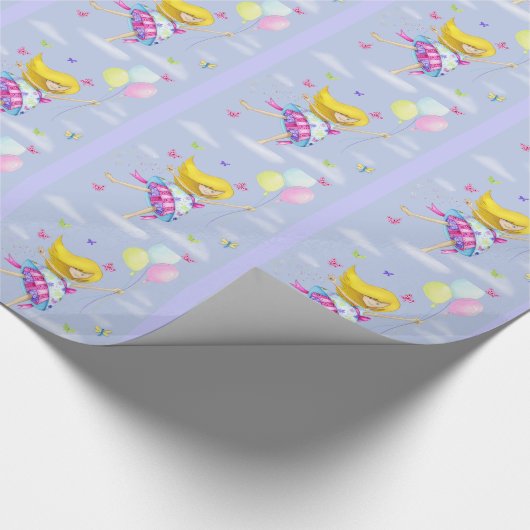 女のかわいらし子の気球の妖精の贈り物のファンシー飛行 ラッピングペーパー (角)